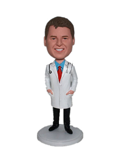 Personalized bobble head doll Doctor In Long Coat With Stethoscope