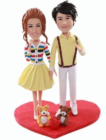 groom and bride with pets custom wedding cake toppers bobble head