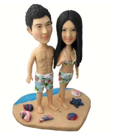 groom and bride beach themed wedding cake toppers bobble head