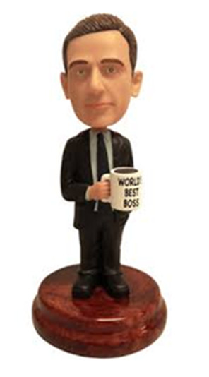 man in suit custom bobble head holding a cup