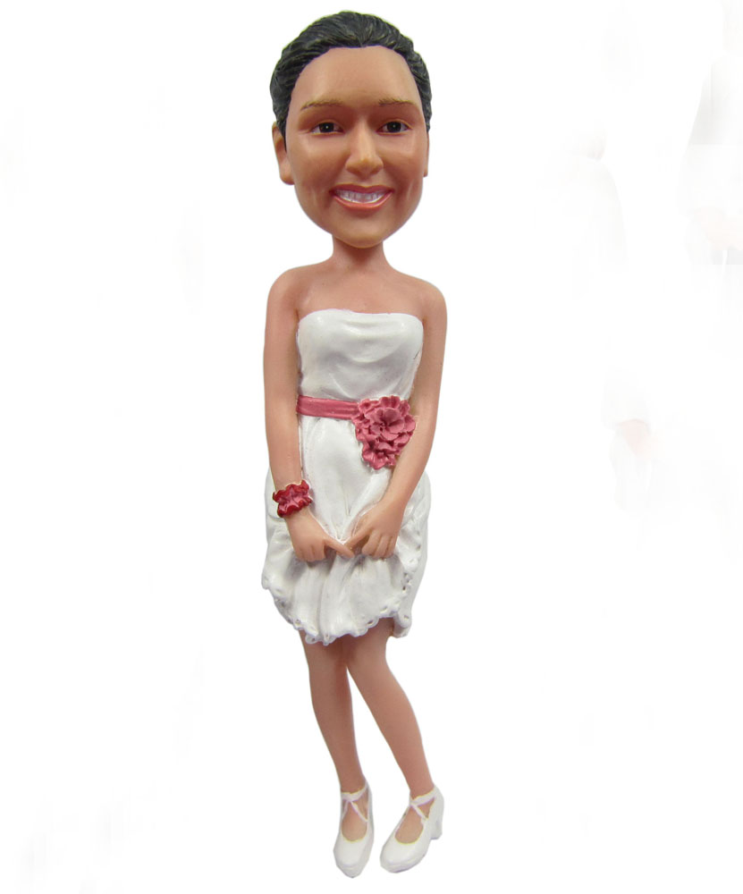Fashion bobblehead beautiful lady with white formal dress