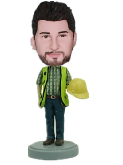 Personalized Bobble Head  Man In High Visibility Jacket And Hard Hat