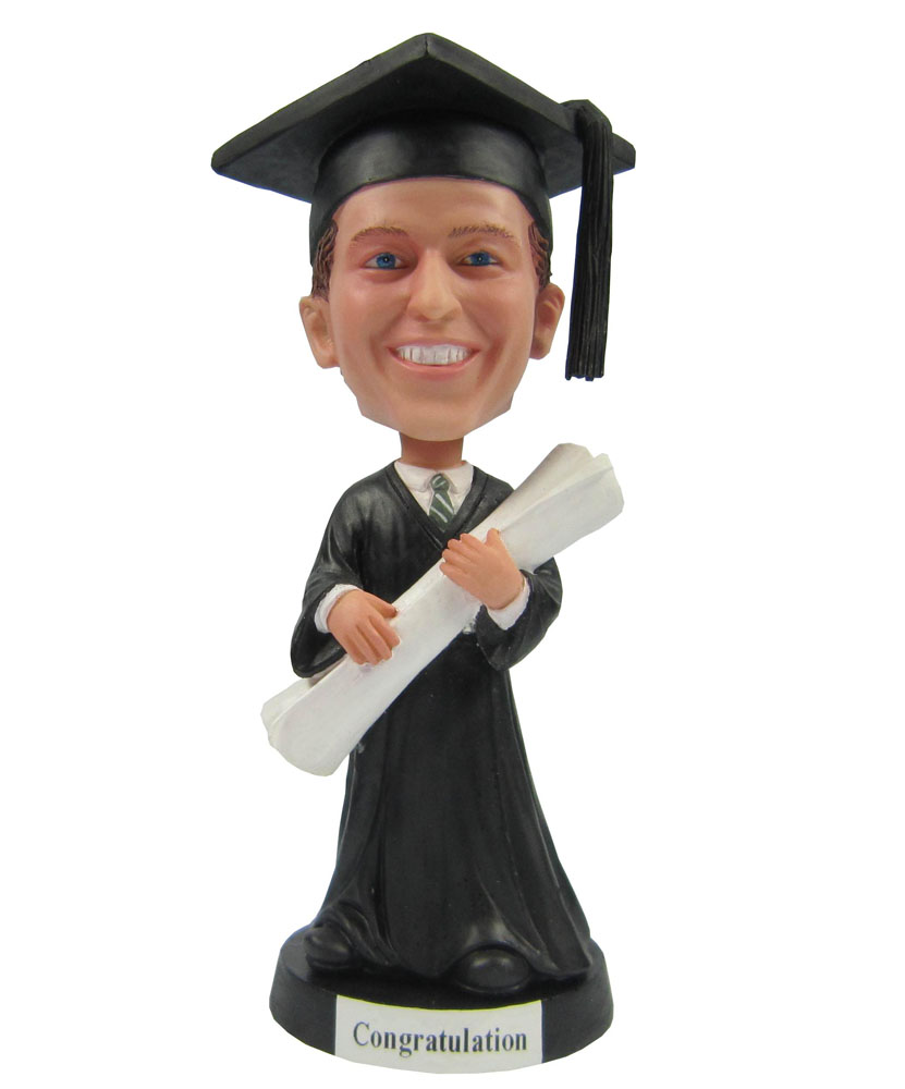 Graduation Male Holds Degree Bobblehead doll