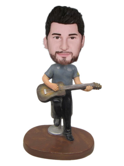 Gray Shirt Male Guitarist Personalized Bobbleheads doll