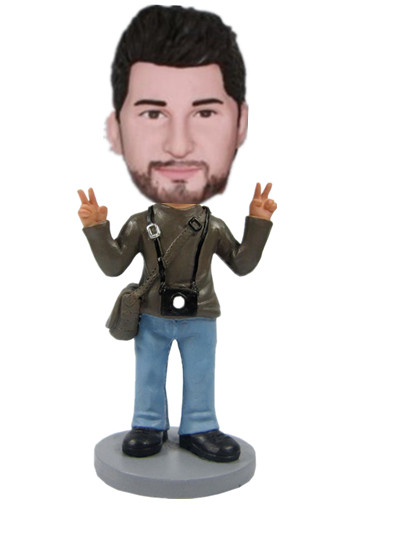 Male with camera and bag bobbleheads