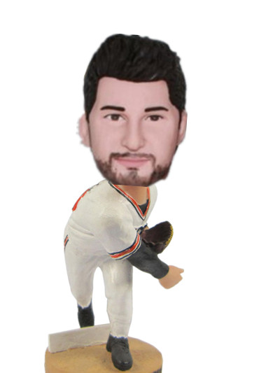 Baseball pitcher throwing personalized bobble head doll
