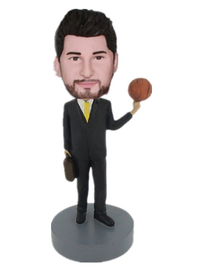 custom bobblehead doll office man spinning basketball
