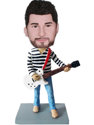 Customized bobblehead casual Guitar Man in Blue Jeans