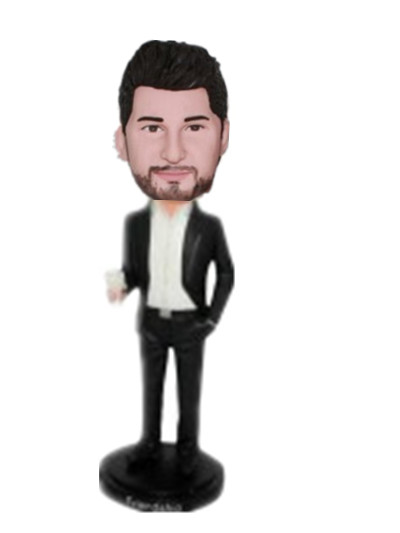 casual male with a cocktail glass personalised bobble head