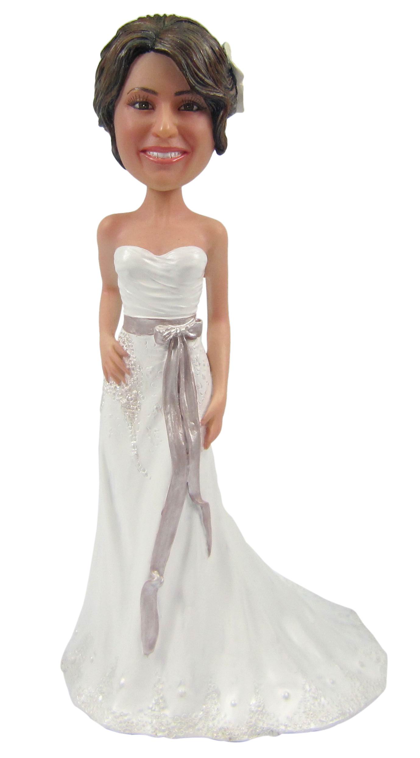 Bride in white wedding dress custom bobble head doll