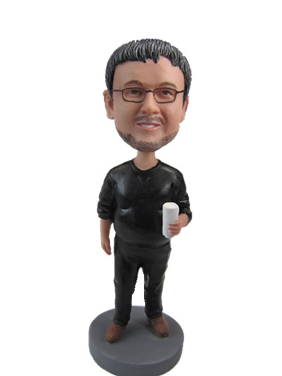 casual man holding a cup bobble head