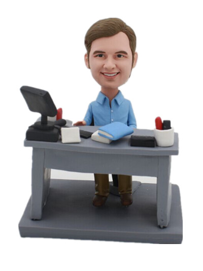 Office Man At Computer bobblehead Doll