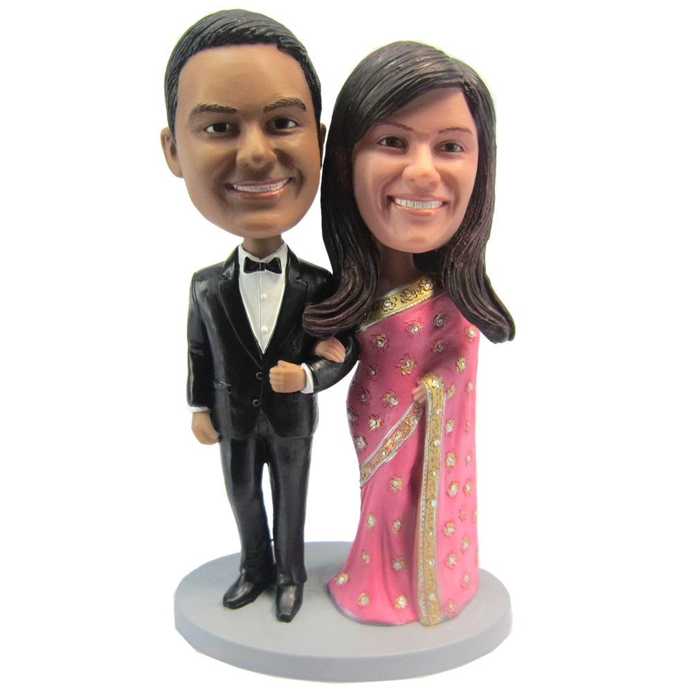 Bobble head doll India couple wedding cake topper