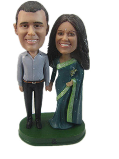 Bobblehead doll India couple wedding cake toppers