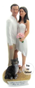 Casual Beach Couple with a pet Custom Wedding Cake Topper Bobble Head