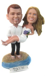 Custom Groom Carrying His Bride at the Beach Wedding Cake Topper
