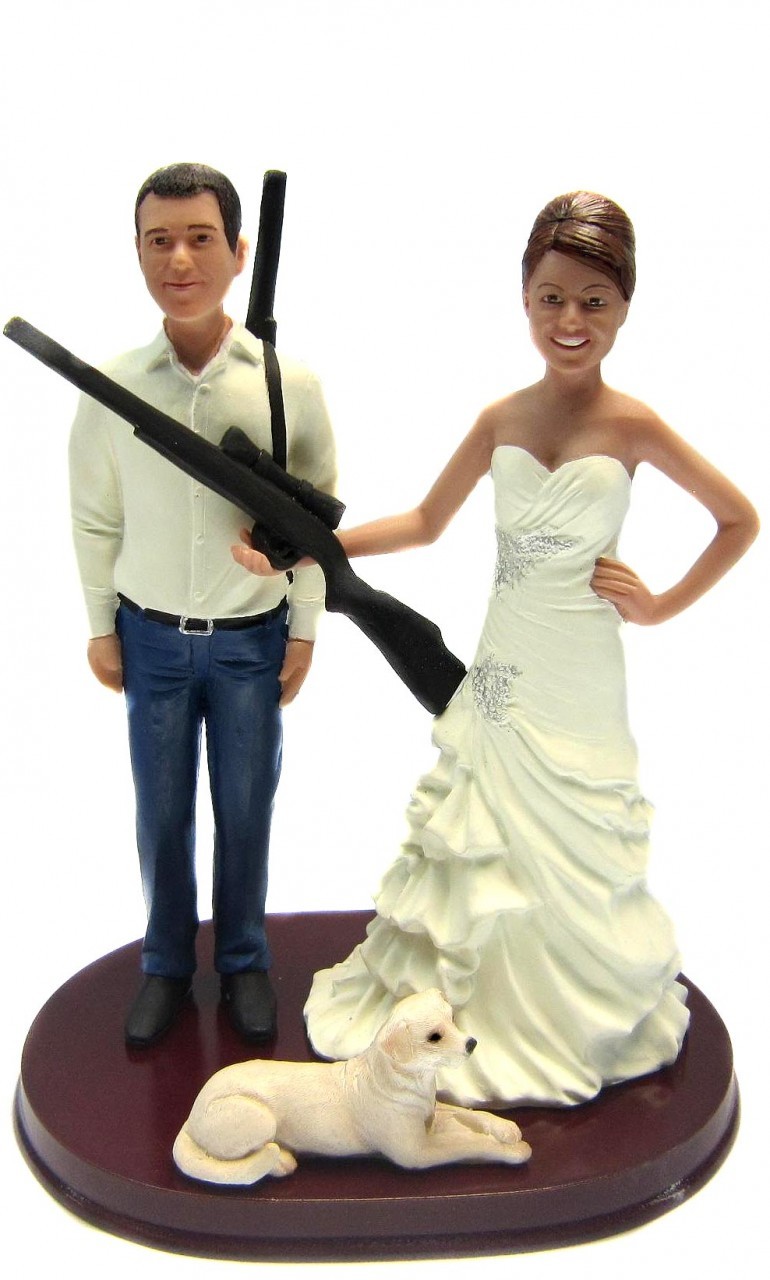 Funny Style Custom Hunting Bride and Camo Groom Wedding Cake Toppers