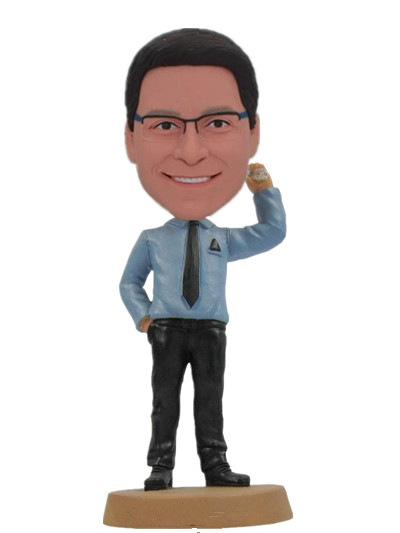 Male with a mobile phone on hand business man bobblehead doll