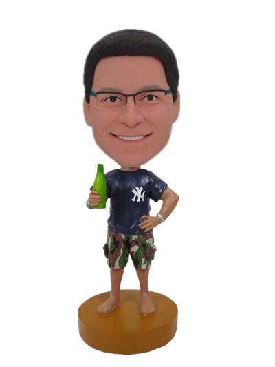 NY fans custom bobble head with beer bottle in hand