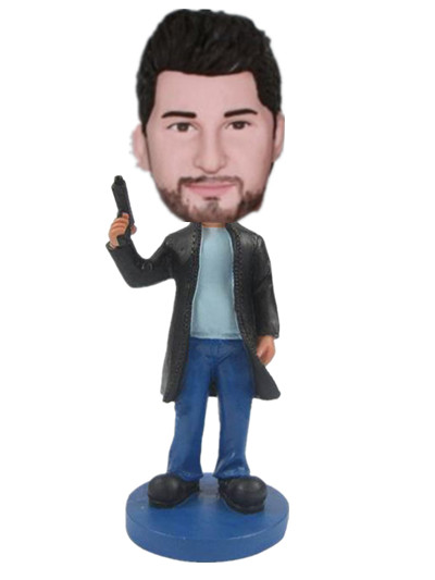 Male with gun custom bobblehead Doll