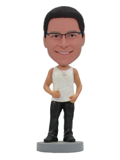 Casual Man bobble head  with white tops and black jeans