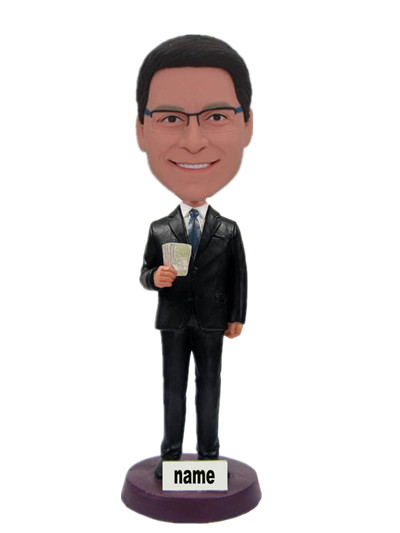 Business man custom bobblehead with cards in hand bobble head dolls