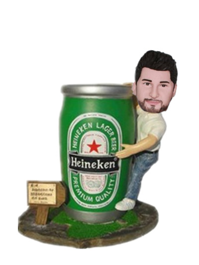 Personalized Man holding a big beer can custom bobble heads
