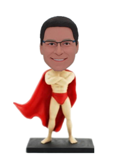 Shirtless superman with red cape custom bobble head