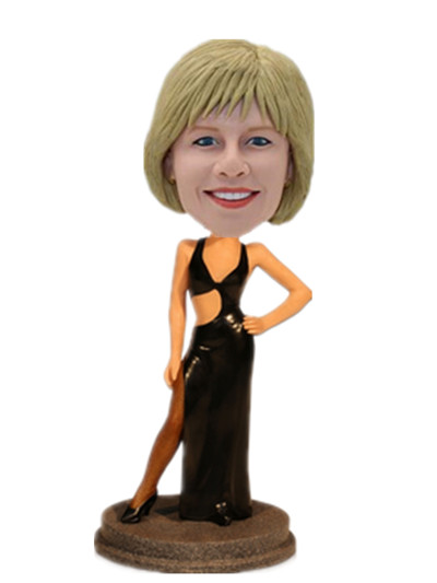 Personalize Bobble head Lady In Black Evening dress Custom Gift Bobble Head Dolls