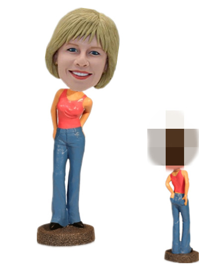 Casual Lady Hands In Back Pockets Amaizing Bobble Head Doll