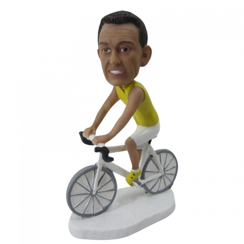 Man in yellow shirt and white shorts Bicycle Racers Custom Bobblehead