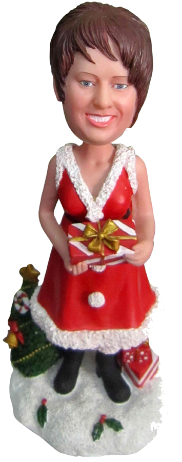 Lady Holding A Gift Christmas Gift Custom Bobble Heads
