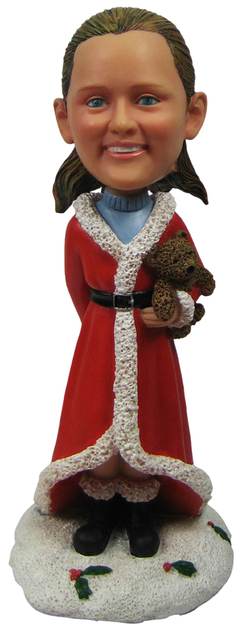 Girl Holding A Bear Christmas Bobble Head Doll
