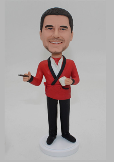 Pajamas Boss With Cigar And Coffee In Hands Custom Male Bobble head