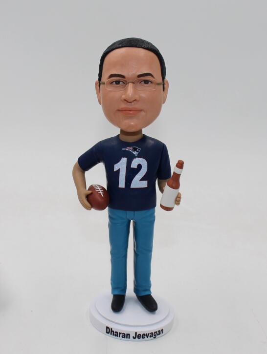 Man with a football and a beer custom American football fans bobbleheads