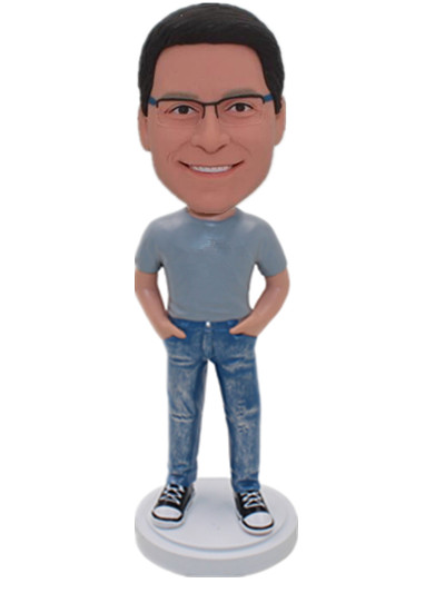 Casual Male in tshirt and jeans custom bobble heads