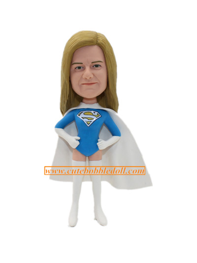 Supergirl in light suit and white cape custom bobblehead