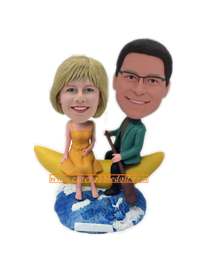 Custom Bobble head Couple Sitting On Banana Boat