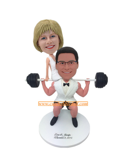 Wedding Cake Toppers Custom Couple Bobblehead Weightlifting 