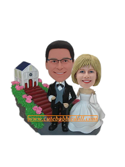 Custom Bobblehead Couple Standing In Front Of Church