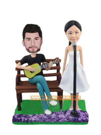Playing Guitar And Singing Couple Bobblehead
