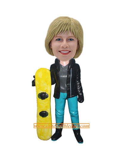 Custom Bobblehead Lady With A Snowboard