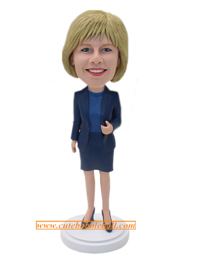 Custom Fashion Business Lady In Navy Suit Custom Bobbleheads
