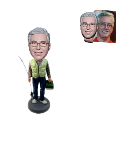 personalized fishing custom bobblehead man with fishing rod and tool box