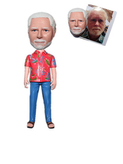 Personalized custom bobblehead man in Hawaii shirt