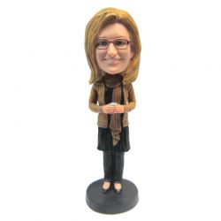 Casual lady holding a cup cake custom bobblehead