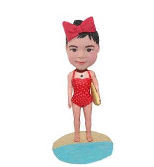 Little Girl In Swimming Suit With A Surfboard Custom bobblehead