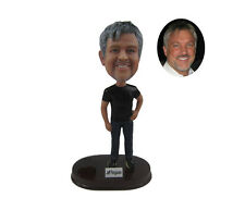 Customized Bobblehead man in black t shirt with one hand on waist