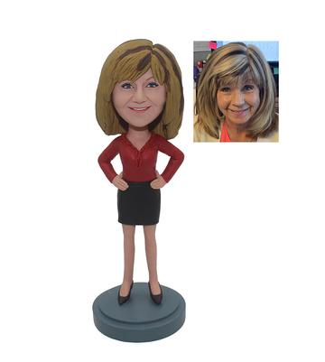casual lady in red tops with hands on waist custom bobblehead