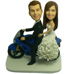 custom motorcyclist couple bobblehead doll